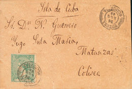 1243 1866. Sobre 84. 10 Cts Verde. TOLOSA A COLISEO (CUBA). Matasello TOLOSA / GUIPUZCOA. MAGNIFICA. - Cuba (1874-1898)