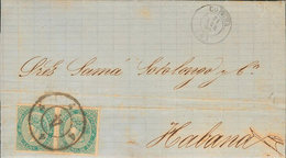 1248 1867. Sobre 91(2). 10 Cts Verde, Pareja. LA CORUÑA A LA HABANA. Matasello R.CARRETA Nº4, De La Coruña. MAGNIFICA Y  - Cuba (1874-1898)