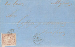 1249 1868. Sobre 92. 20 Cts Lila. LLANES A VERACRUZ (MEXICO). Matasello LLANES / OVIEDO. Circulada Vía Cádiz Y La Habana - Cuba (1874-1898)