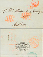 1261 1848. LA HABANA A BILBAO. Circulada Vía Francia Y Porteada Erroneamente Con "2 Rs" (reales) Corregido Posteriorment - Cuba (1874-1898)