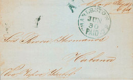 1275 1853. CHARLESTON (U.S.A.) A LA HABANA. Fechador CHARLESTON / PAID, En Azul, Marca N.A., En El Mismo Color Y Manuscr - Cuba (1874-1898)