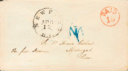 1278 1851. NEWPORT (U.S.A.) A MATANZAS. Fechador NEWPORT / R.I., Marcas PAID / 10, En Rojo Y N.A., En Azul. MAGNIFICA Y  - Cuba (1874-1898)