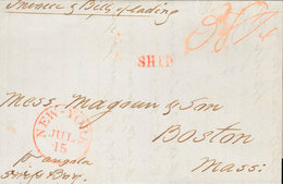 1279 1841. LA HABANA A BOSTON (U.S.A.). Fechador NEW-YORK, En Rojo Aplicado En Tránsito, Marca SHIP Y Anotación Manuscri - Kuba (1874-1898)