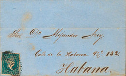 1294 1861. Sobre Ant.7. ½ Real Azul. Dirigida A LA HABANA. Matasello Oval De Puntos D.M., Utilizado En Los Vapores De La - Kuba (1874-1898)
