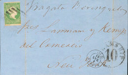 1299 1861. Sobre Ant.8. 1 Real Verde. LA HABANA A NUEVA YORK (U.S.A.). En El Frente Marca STEAM SHIP / 10 Y Manuscrito " - Cuba (1874-1898)