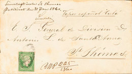 1303 1860. Sobre Ant. 8. 1 Real Verde. LA HABANA A SAINT THOMAS (ANTILLAS DANESAS). Transportada Por El "Vapor Cuba", De - Cuba (1874-1898)