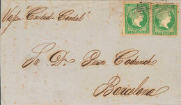 1306 1862. 1 Real Verde, Dos Sellos. LA HABANA A BARCELONA. En El Frente Manuscrito "Vapor Ciudad Condal", De La Compañí - Kuba (1874-1898)