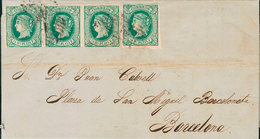 1308 1866. ½ Real Verde, Cuatro Sellos. LA HABANA A BARCELONA. MAGNIFICA. - Cuba (1874-1898)