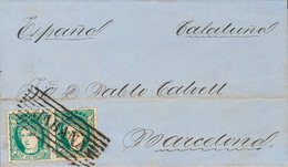 1312 1870. Sobre Ant.19(2). 10 Cts Verde, Pareja. LA HABANA A BARCELONA. Matasello Rectangular De Lineas HABANA. MAGNIFI - Kuba (1874-1898)