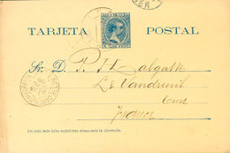 1338 1896. Sobre EP30. 4 Ctvos Azul Oscuro Sobre Tarjeta Entero Postal De LA HABANA A LE VAUDREUIL (FRANCIA). En El Fren - Cuba (1874-1898)