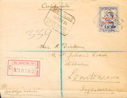 1387 1934. Sobre 240. 80 Cts Azul. Certificado De SANTA ISABEL A LONDRES (INGLATERRA). Al Dorso Llegada. MAGNIFICA. - Guinea Española