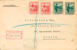 1389 1934. Sobre 248(2), 222(2). 15 Cts Azul, Dos Sellos Y 25 Cts Carmín, Dos Sellos. Certificado De SANTA ISABEL A LOND - Spaans-Guinea