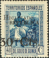 1397 1937. * 252hzb. 30 Cts Sobre 40 Cts Azul. Variedad HABILITADO SIN LA PRIMERA "A". MAGNIFICO Y RARO. Edifil 2018: 11 - Guinea Spagnola