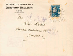 1403 1940. Sobre 261. 40 Cts Azul (tonalizado). KOGO A BARCELONA. En El Frente Marca CENSURA / MILITAR / KOGO Y Al Dorso - Spaans-Guinea