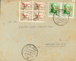 1417 1950. Sobre 39(4), 41(2). 5 Cts Castaño, Bloque De Cuatro Y 15 Cts Verde, Pareja. SIDI-IFNI A BAÑOLAS (GERONA). Al  - Ifni