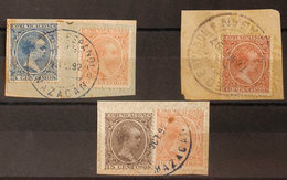 1428 1879. Fragmento España 215, 217(3), 219. Conjunto Del 5 Cts Y 10 Cts (1), 10 Cts (2) Y 10 Cts Y 15 Cts (3), En Tota - Maroc Espagnol