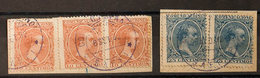 1431 1879. Fragmento 217(3), 221. Conjunto Del 10 Cts Castaño, Tres Sellos Sobre Fragmento Y 25 Cts Azul, Dos Sellos Sob - Spanisch-Marokko