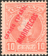 1435 1903. * 4hcc. 10 Cts Rojo. Variedad CAMBIO DE COLOR DE LA SOBRECARGA, En Carmín. MAGNIFICO. Edifil 2013: 100? - Spanisch-Marokko