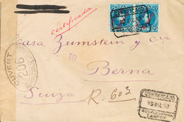 1436 1917. Sobre 7(2). 25 Cts Azul, Pareja. Certificado De TANGER A BERNA (SUIZA). Al Dorso Llegada. MAGNIFICA. - Maroc Espagnol