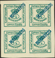 1441 1914. * 29hcca. 4/4 Cts Verde. CAMBIO DE COLOR EN LA SOBRECARGA, En Azul. MAGNIFICO. - Spanisch-Marokko