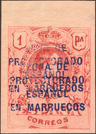 1465 1921. ** 78s. 1 Pts Carmín, Borde De Hoja. SIN DENTAR Y SOBRECARGA DOBLE. MAGNIFICO Y RARO, NO RESEÑADO. - Marruecos Español
