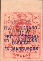 1465 1921. ** 78s. 1 Pts Carmín, Borde De Hoja. SIN DENTAR Y SOBRECARGA DOBLE. MAGNIFICO Y RARO, NO RESEÑADO. - Spaans-Marokko