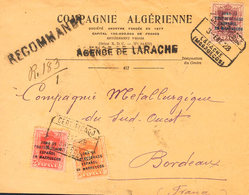 1467 1928. Sobre 82, 86, 88. 5 Cts Lila Oscuro, 25 Cts Carmín Y 50 Cts Naranja. Certificado De LARACHE A BURDEOS (FRANCI - Spanisch-Marokko