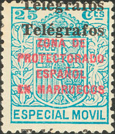 1517 1937. * 41Bhh. 25 Cts Azul. Variedad SOBRECARGA TELEGRAFOS DOBLE. MAGNIFICO. Edifil 2013: 77? - Marruecos Español