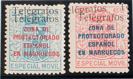 1519 1937. * 41Fhh, 41Ghh. 25 Cts Azul Y 50 Cts Rosa. Variedad SOBRECARGA TELEGRAFOS DOBLE. MAGNIFICOS. Edifil 2013: 102 - Marruecos Español