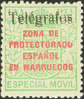 1522 1937. * 41Hhh. 1 Pts Verde Amarillo. Variedad SOBRECARGA TELEGRAFOS DOBLE Y "O" DE PROTECTORADO ROTA. MAGNIFICO Y M - Spanish Morocco