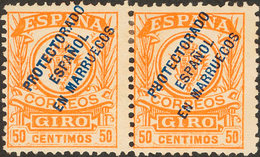 1525 1917. * 4, 4he. 50 Cts Naranja, Pareja. Un Sello "R" DE PROTECTORADO INVERTIDA. MAGNIFICA Y RARA. Edifil 2013: 220? - Marruecos Español