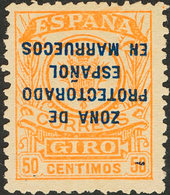 1529 1918. (*) 9hi. 50 Cts Naranja. Variedad SOBRECARGA INVERTIDA. MAGNIFICO. Edifil 2013: 48? - Marruecos Español