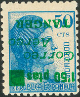 1617 1940. * NE18hi. 1'50 Sobre 50 Cts Azul NO EMITIDO. Variedad SOBRECARGA INVERTIDA. MAGNIFICO. - Marruecos Español