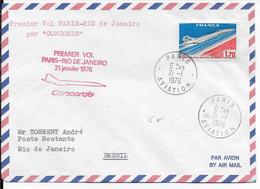 1976 - ENVELOPPE 1° VOL PARIS => RIO DE JANEIRO Par CONCORDE - 1960-.... Lettres & Documents