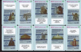 VENEZUELA STAMPS JUDAICA MENORAH BEN GURION HERZL MOSES KNESSET TORAH SET OF 10 PHONE CARDS - Sellos & Monedas