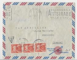 Lettre Par Avion D'Antsirabe (Madagascar) Pour Périgueux - 1953 - Taxée à 30 Frs - 1859-1959 Covers & Documents