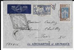 1937 - COTE D'IVOIRE - AEROMARITIME Et AIR FRANCE - ENVELOPPE Par AVION De ABIDJAN => PARIS - Briefe U. Dokumente