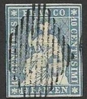 1854 Svizzera Switzerland HELVETIA SEDUTA 10c. Azzurro (27a) Usato - Gebraucht