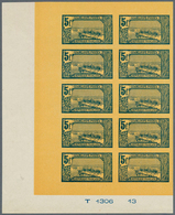 29446 Guadeloupe: 1905, 5fr. Pointe-a-Pitre IMPERFORATE, 25 Copies Within Marginal Units (block Of 15 And - Covers & Documents