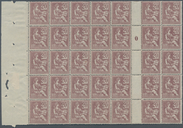 29697 Frankreich: 1900, MOUCHON 20c. Brownish Lilac, Gutter Block Of 35 Stamps, Unmounted Mint. Maury 113 - Used Stamps