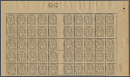 29707 Frankreich: 1916, BLANC, 1c. Grey GC Paper, Top Marginal Gutter Block Of 50 Stamps (folded) With Shi - Oblitérés