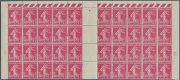 29710 Frankreich: 1926, Semeuse Camee, 1.40fr. Rose, Gutter Block Of 40 Stamps, Unmounted Mint. Maury 196 - Gebraucht