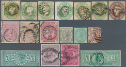 29738 Großbritannien: 1847/1911 (ca.), Lot Of 17 Stamps, Varied Condition, E.g. Embossed Issue 1s. Green ( - Autres & Non Classés