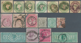 29738 Großbritannien: 1847/1911 (ca.), Lot Of 17 Stamps, Varied Condition, E.g. Embossed Issue 1s. Green ( - Sonstige & Ohne Zuordnung