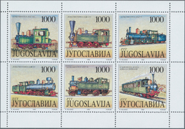 29767 Jugoslawien: 1992, Steam Trains, 165 Se-tenant Mini-sheets, Unmounted Mint. Michel Nos. 2548/53 (165 - Brieven En Documenten