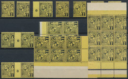 29787 Monaco: 1891/1894, 1fr. Black On Yellow, 36 U/m Pieces Incl. Units And Two Gutter Pairs With Millesi - Neufs