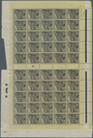 29788 Monaco: 1919, War Orphans, 1fr. Black On Yellow, (folded) Gutter Pane Of 50 Stamps, Unmounted Mint ( - Ungebraucht