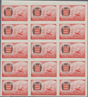 29791 Monaco: 1942, Airmails IMPERFORATE, Complete Set Of Six Values Within Units (mainly Blocks Of 25), U - Unused Stamps