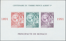 29805 Monaco: 1991, Stamp Centenary, Souvenir Sheet Imperforate, Ten Copies Unmounted Mint. Maury 1820A Nd - Unused Stamps