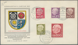 30104 Saarland (1957/59) - OPD Saarbrücken: 1957, Heuss I, Vier Komplette Serien Je Auf Vier Schmuck-FDCs - Used Stamps